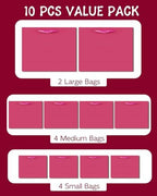 10PCS Bright Pink Gift Bags with Ribbon Handles Mulit Assorted Sizes Gift Wide Bags (2pcs Large 13", 4pcs Medium, alternate
