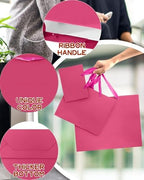 10PCS Bright Pink Gift Bags with Ribbon Handles Mulit Assorted Sizes Gift Wide Bags (2pcs Large 13", 4pcs Medium, alternate