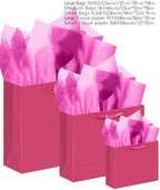 10PCS Bright Pink Gift Bags with Ribbon Handles Mulit Assorted Sizes Gift Wide Bags (2pcs Large 13", 4pcs Medium, alternate