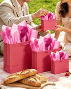 10PCS Bright Pink Gift Bags with Ribbon Handles Mulit Assorted Sizes Gift Wide Bags (2pcs Large 13", 4pcs Medium, alternate
