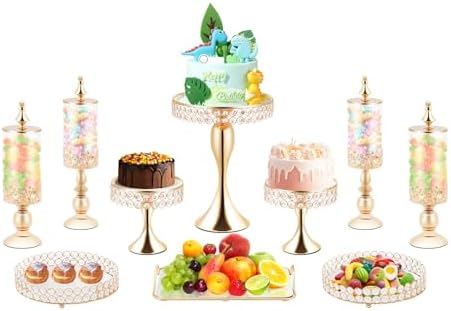 10PCS Cake Stands Set, Crystal Cupcake Stand Cookie Holder Fruits Dessert Display Plate, Wedding Metal Dessert
