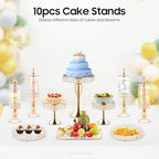 10PCS Cake Stands Set, Crystal Cupcake Stand Cookie Holder Fruits Dessert Display Plate, Wedding Metal Dessert, alternate