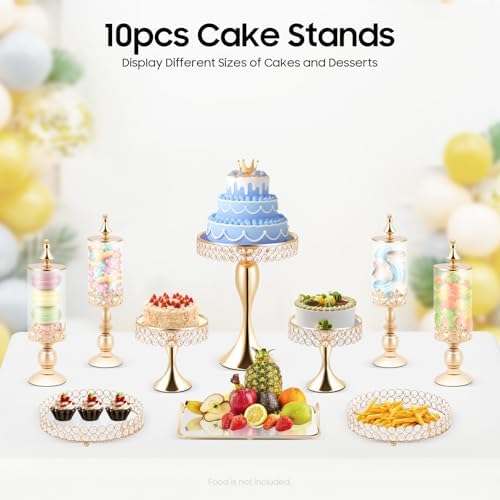 10PCS Cake Stands Set, Crystal Cupcake Stand Cookie Holder Fruits Dessert Display Plate, Wedding Metal Dessert, alternate
