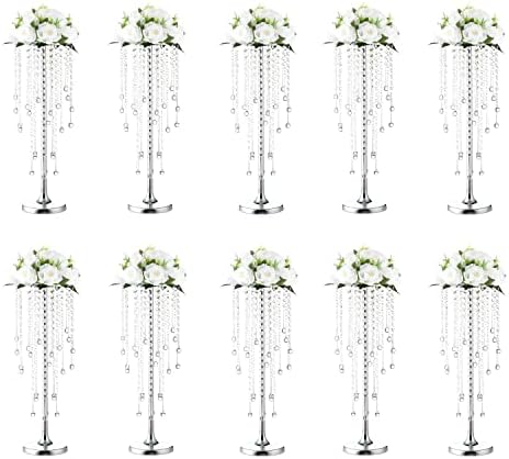 10pcs Crystal Centerpieces for Tables 21.65in Silver Flower Stand in Silver