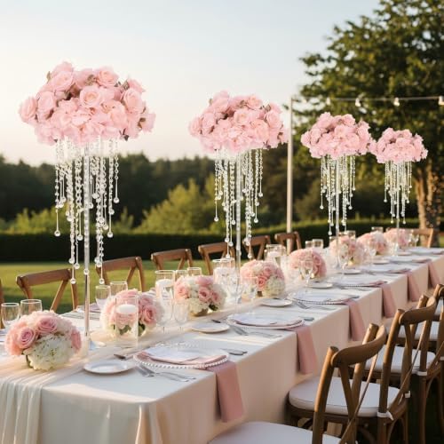10pcs Crystal Centerpieces for Tables 21.65in Silver Flower Stand in Silver, alternate view 4