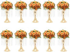10Pcs Crystal Flower Stands, 10.23” Tall Tabletop Wedding Flower Holder, Gold Flower Arrangement Stand, Metal