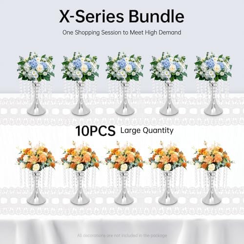 10Pcs Crystal Flower Stands, 10.23” Tall Tabletop Wedding Flower Holder, Sliver Flower Arrangement Stand, Metal, alternate