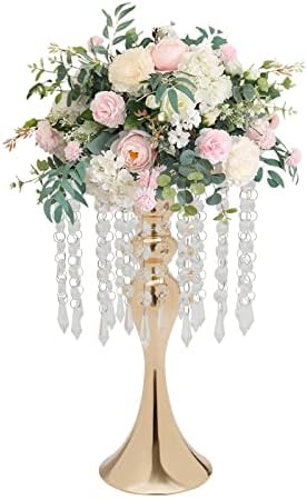 10Pcs Crystal Flower Stands for Centerpieces Gold Tall Vase(Gold, Large) in Large in Gold