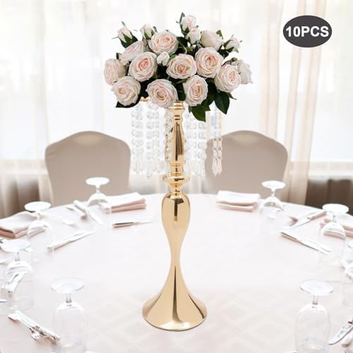 10Pcs Crystal Flower Stands for Centerpieces Gold Tall Vase(Gold, Large) in Large in Gold, alternate view 6