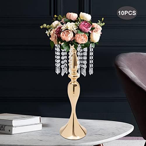 10Pcs Crystal Flower Stands for Centerpieces Gold Tall Vase(Gold, Large) in Large in Gold, alternate view 7