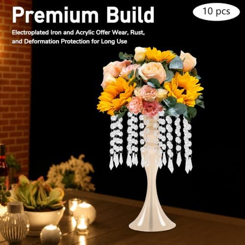 10Pcs Crystal Flower Stands for Centerpieces Gold Tall Vase(Gold, Medium) in Medium in Gold, alternate view 5