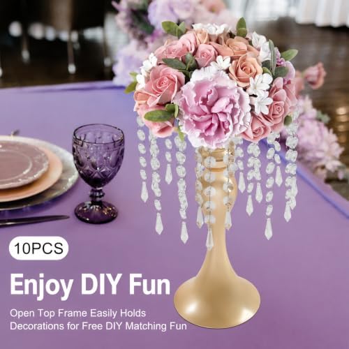 10Pcs Crystal Flower Stands for Centerpieces Gold Tall Vase(Gold, Medium) in Medium in Gold, alternate view 6