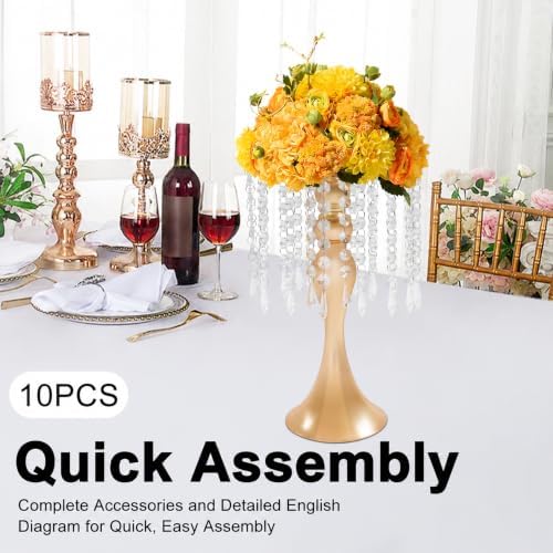 10Pcs Crystal Flower Stands for Centerpieces Gold Tall Vase(Gold, Medium) in Medium in Gold, alternate view 7