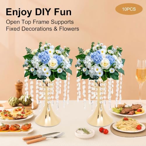 10Pcs Crystal Flower Stands for Centerpieces Gold Tall Vase(Gold, Small) in Small in Gold, alternate view 5