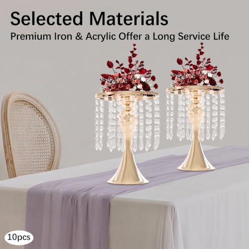 10Pcs Crystal Flower Stands for Centerpieces Gold Tall Vase(Gold, Small) in Small in Gold, alternate view 6