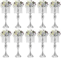 10Pcs Crystal Flower Stands for Centerpieces Gold Tall Vase(Silver, Large) in Large in Silver