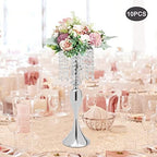 10Pcs Crystal Flower Stands for Centerpieces Gold Tall Vase(Silver, Large) in Large in Silver, alternate view 4