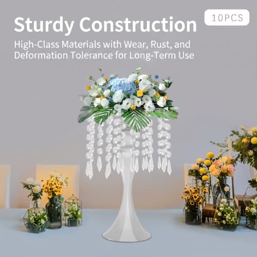 10Pcs Crystal Flower Stands for Centerpieces Gold Tall Vase(Silver, Medium) in Medium in Silver, alternate view 4