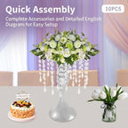 10Pcs Crystal Flower Stands for Centerpieces Gold Tall Vase(Silver, Medium) in Medium in Silver, alternate view 6