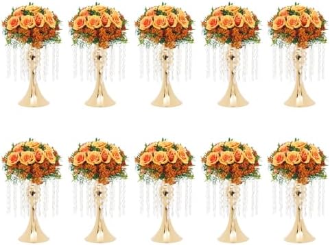 10PCS Crystal Flower Stands, Gold Centerpieces Arrangement Vase Table in Gold