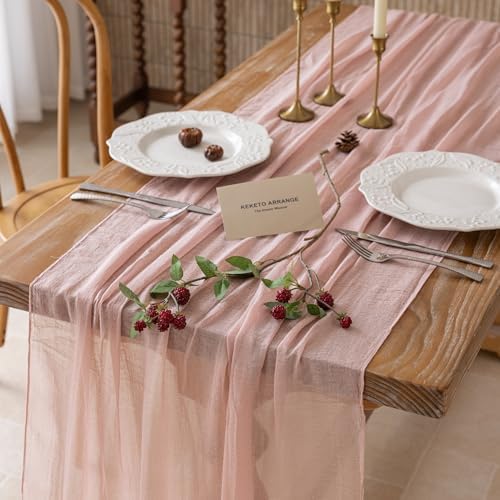 10Pcs Dusty Pink Cheesecloth Table Runner 120 Inches for Wedding Decor