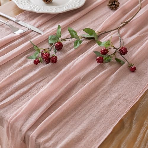 10Pcs Dusty Pink Cheesecloth Table Runner 120 Inches for Wedding Decor, alternate view 2