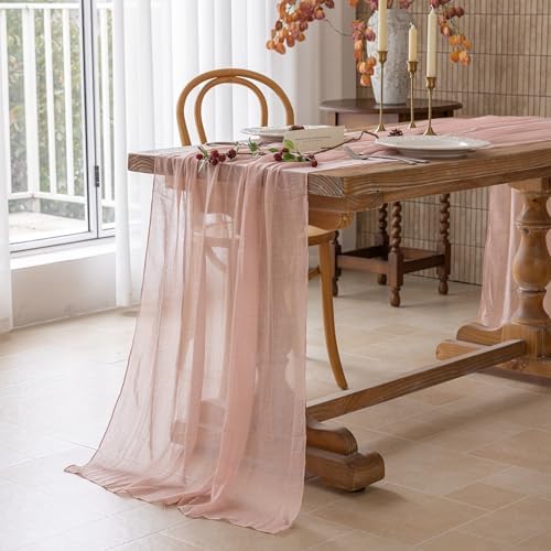 10Pcs Dusty Pink Cheesecloth Table Runner 120 Inches for Wedding Decor, alternate view 3