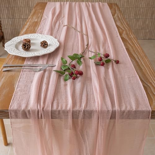10Pcs Dusty Pink Cheesecloth Table Runner 120 Inches for Wedding Decor, alternate view 4