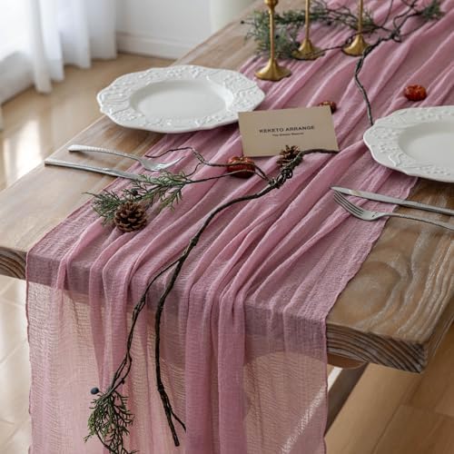 10Pcs Dusty Rose Cheesecloth Table Runner 120 Inches for Party Home Decor