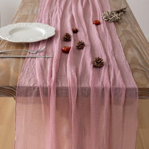 10Pcs Dusty Rose Cheesecloth Table Runner 120 Inches for Party Home Decor, alternate view 3