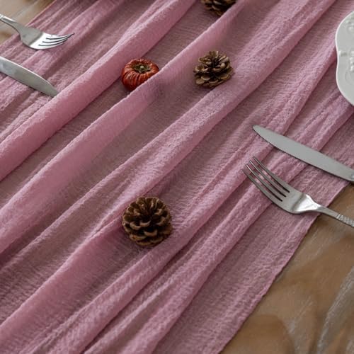 10Pcs Dusty Rose Cheesecloth Table Runner 120 Inches for Party Home Decor, alternate view 4