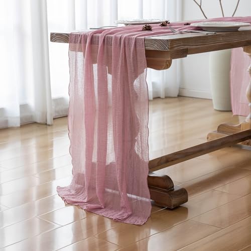 10Pcs Dusty Rose Cheesecloth Table Runner 120 Inches for Party Home Decor, alternate view 5