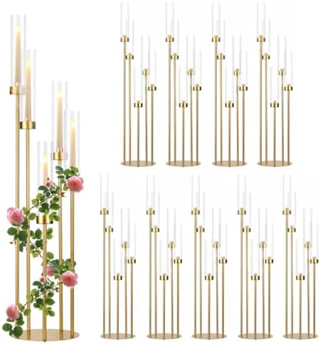 10Pcs Gold Candelabra Centerpiece for Wedding in 48 inches in Gold