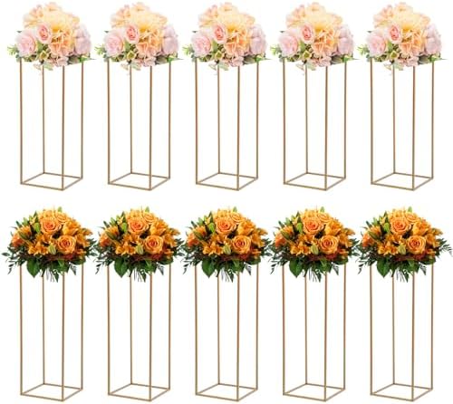 10pcs Gold Flower Stand, 31.4" Tall Metal Column Display Rack in Gold