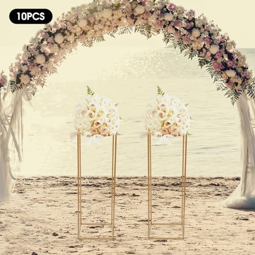 10pcs Gold Flower Stand, 31.4" Tall Metal Column Display Rack in Gold, alternate view 4