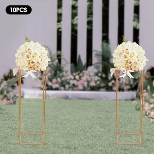 10pcs Gold Flower Stand, 31.4" Tall Metal Column Display Rack in Gold, alternate view 6