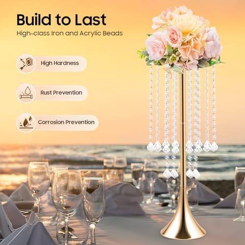 10Pcs Gold Wedding Flower Stand 21.9" Tall Metal Table Centerpiece Vase in Gold, alternate view 4