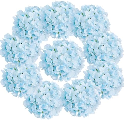 10PCS Hydrangea Artificial Flowers, Faux Blue Flowers