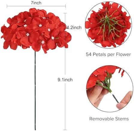 10PCS Hydrangea Artificial Flowers, Red Faux Flower, alternate view 2