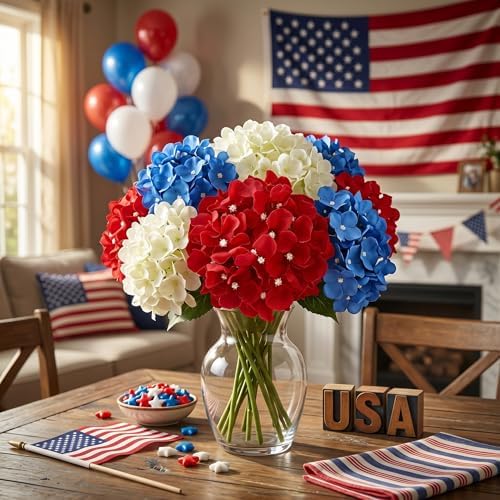 10PCS Hydrangea Artificial Flowers, Red Faux Flower, alternate view 4