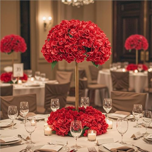 10PCS Hydrangea Artificial Flowers, Red Faux Flower, alternate view 6