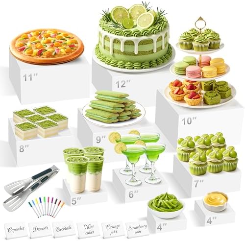 10PCS Large Acrylic Buffet Risers, Food Display Stand with Mini Sign, Marker and Serving Tongs, Food Risers for