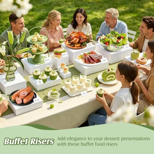 10PCS Large Acrylic Buffet Risers, Food Display Stand with Mini Sign, Marker and Serving Tongs, Food Risers for, alternate