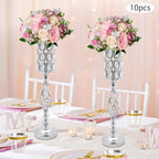 10Pcs Luxurious Silver Vases for Centerpieces, Wedding Centerpiece for Tables, 24.02in Iron Pedestal Stands, alternate view 2