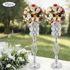10Pcs Luxurious Silver Vases for Centerpieces, Wedding Centerpiece for Tables, 24.02in Iron Pedestal Stands, alternate view 5