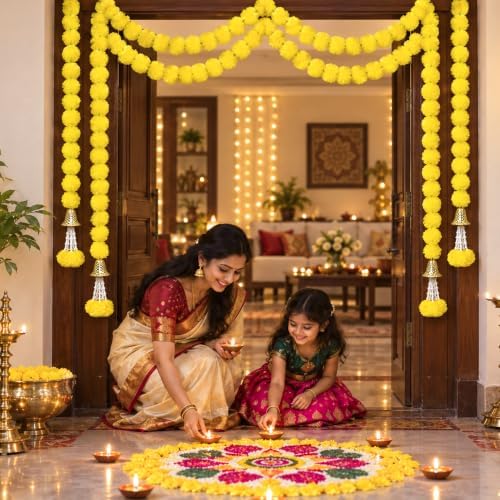 10pcs Marigold Garland, 5 Feet Artificial Marigold Flowers for Diwali Decor, alternate view 3