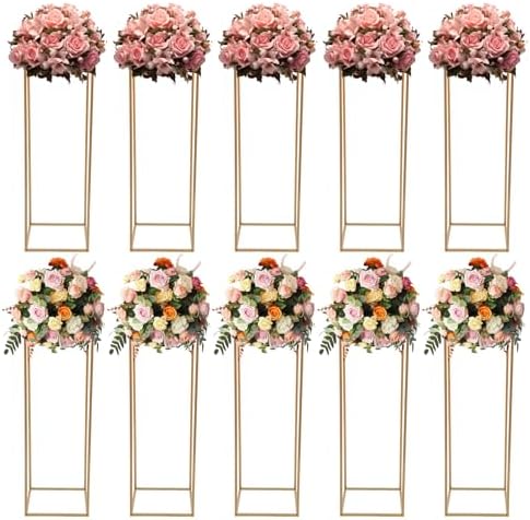 10PCs Metal Wedding Flower Vase, Gold Table Centerpiece Top Decoration Pillar Geometric Rack Flower Stand for