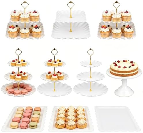 10Pcs Multi-Tier Dessert Stand Set for Wedding Decor in White