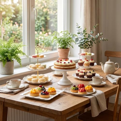 10Pcs Multi-Tier Dessert Stand Set for Wedding Decor in White, alternate view 5