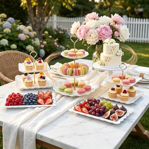 10Pcs Multi-Tier Dessert Stand Set for Wedding Decor in White, alternate view 6